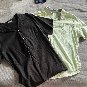 Men's Black and Light Green Short Sleeve Shirts